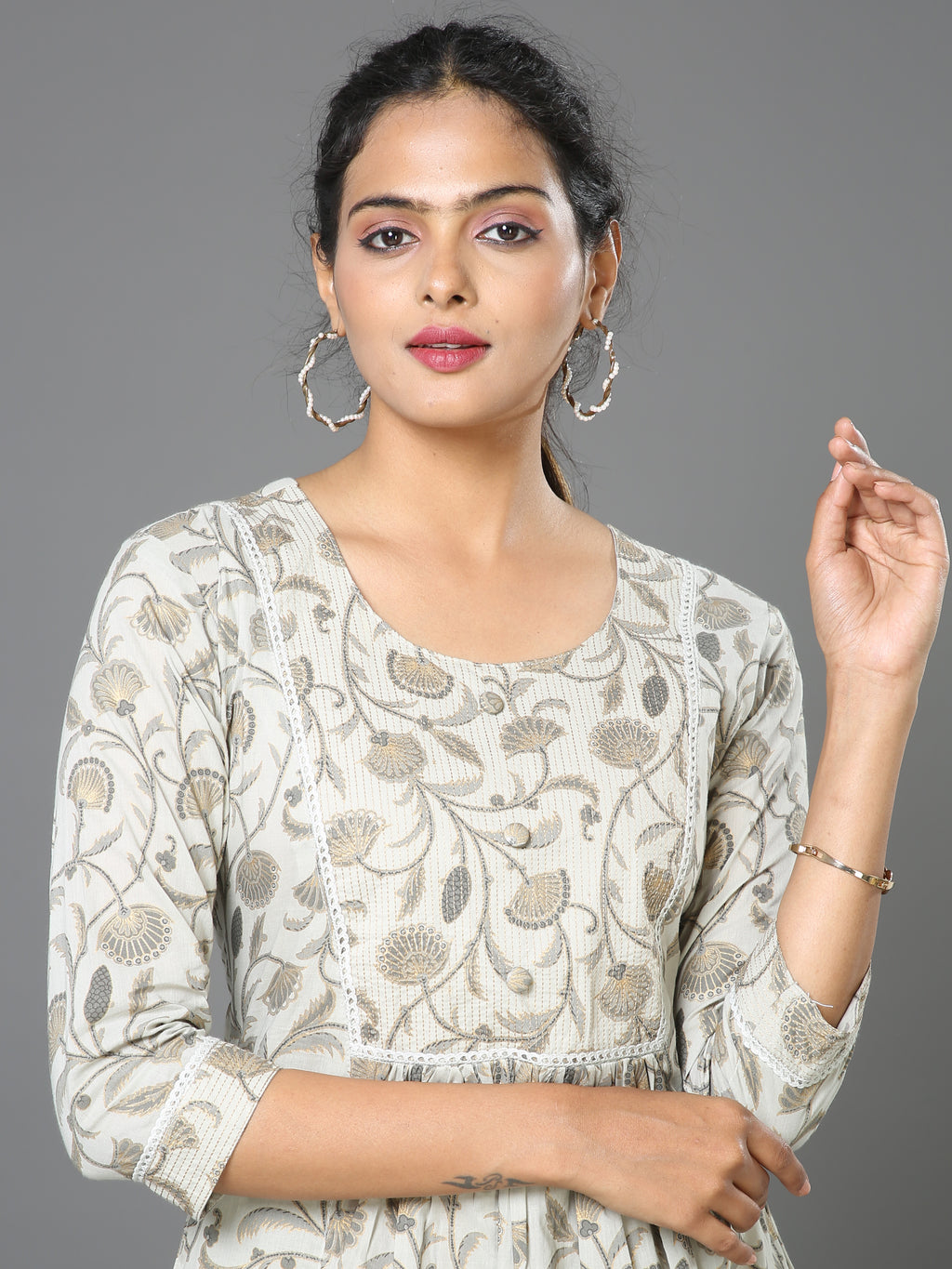 Cotton Block Printed Embroidered Long Kurta