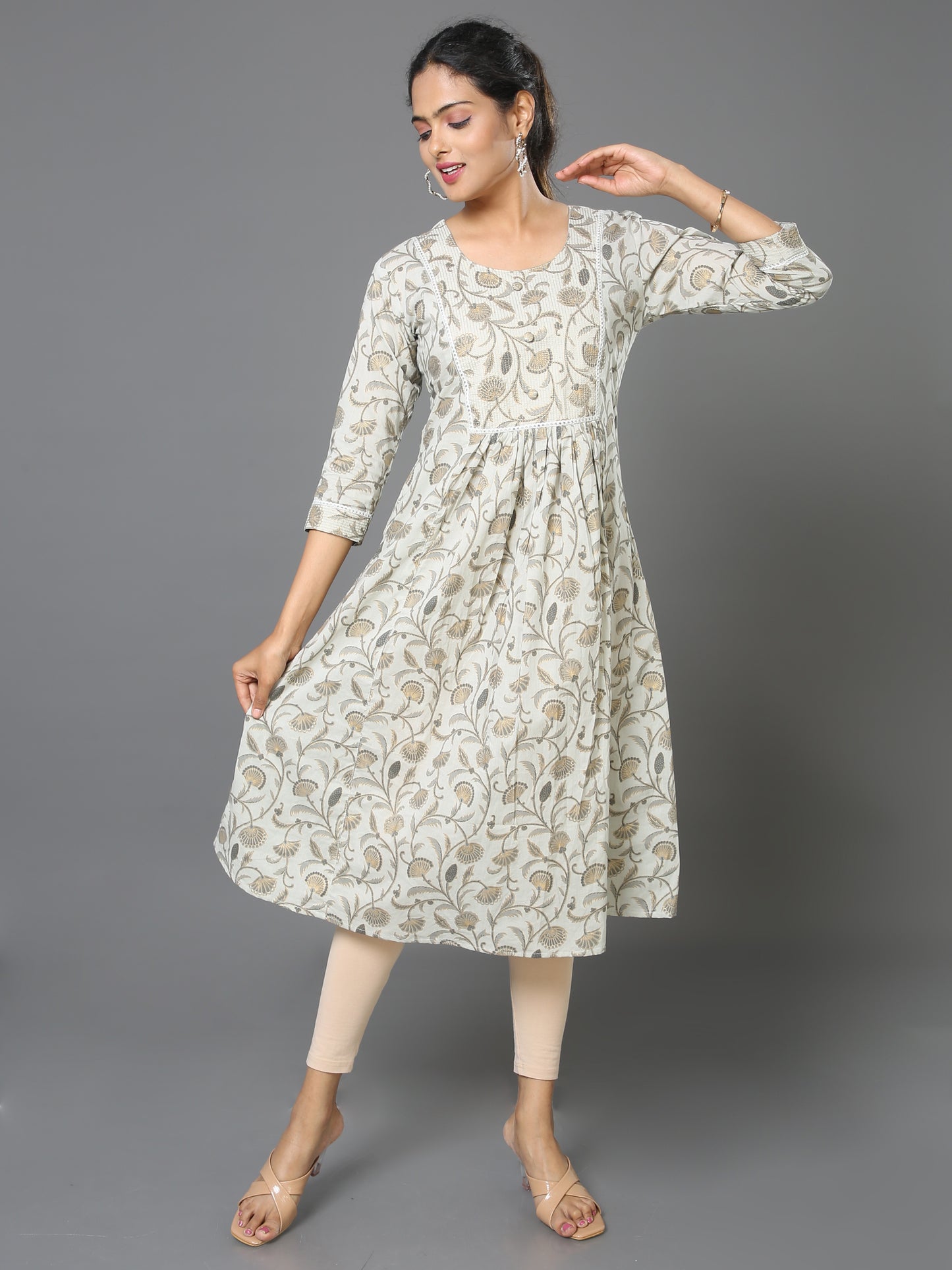 Cotton Block Printed Embroidered Long Kurta