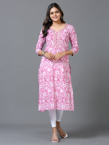 Cotton Embroidery Block Printed Long Kurta