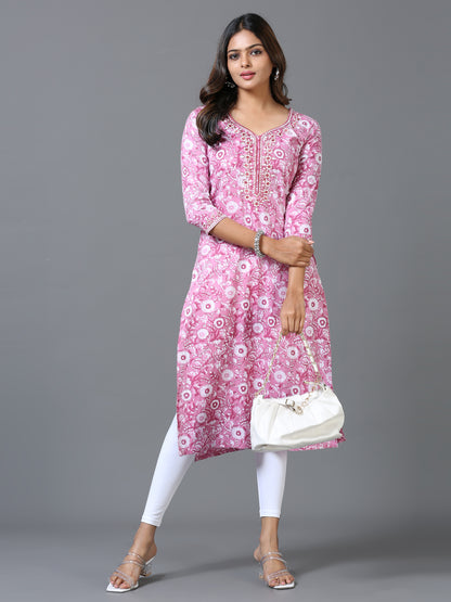 Cotton Embroidery Block Printed Long Kurta