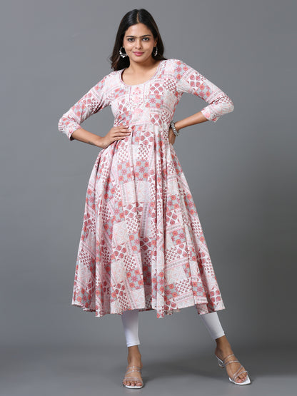 Cotton Embroidered Anarkali Flared Long Kurta