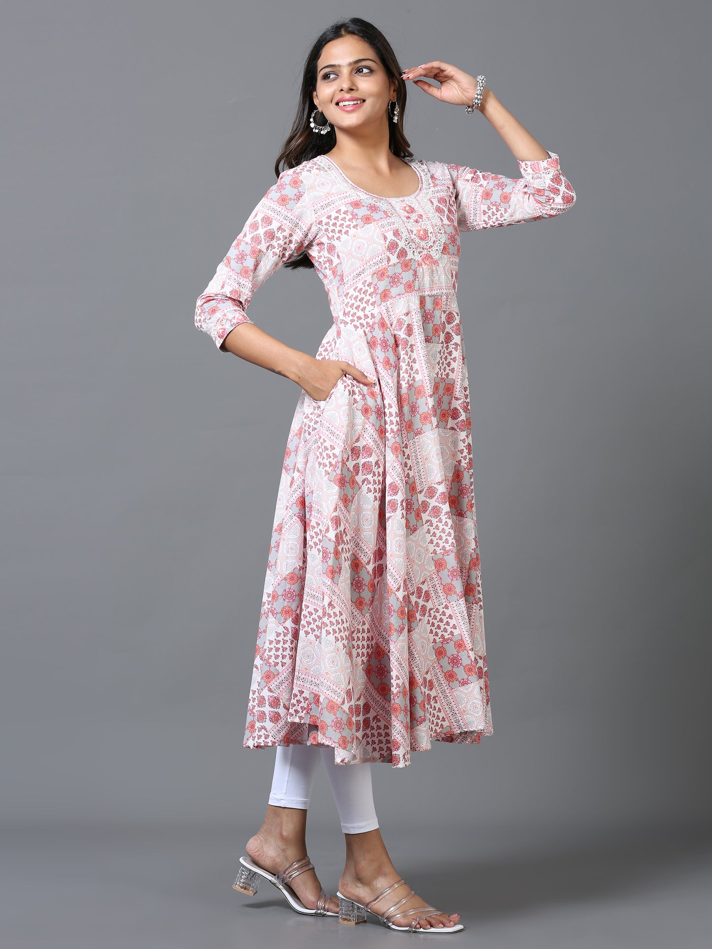 Cotton Embroidered Anarkali Flared Long Kurta