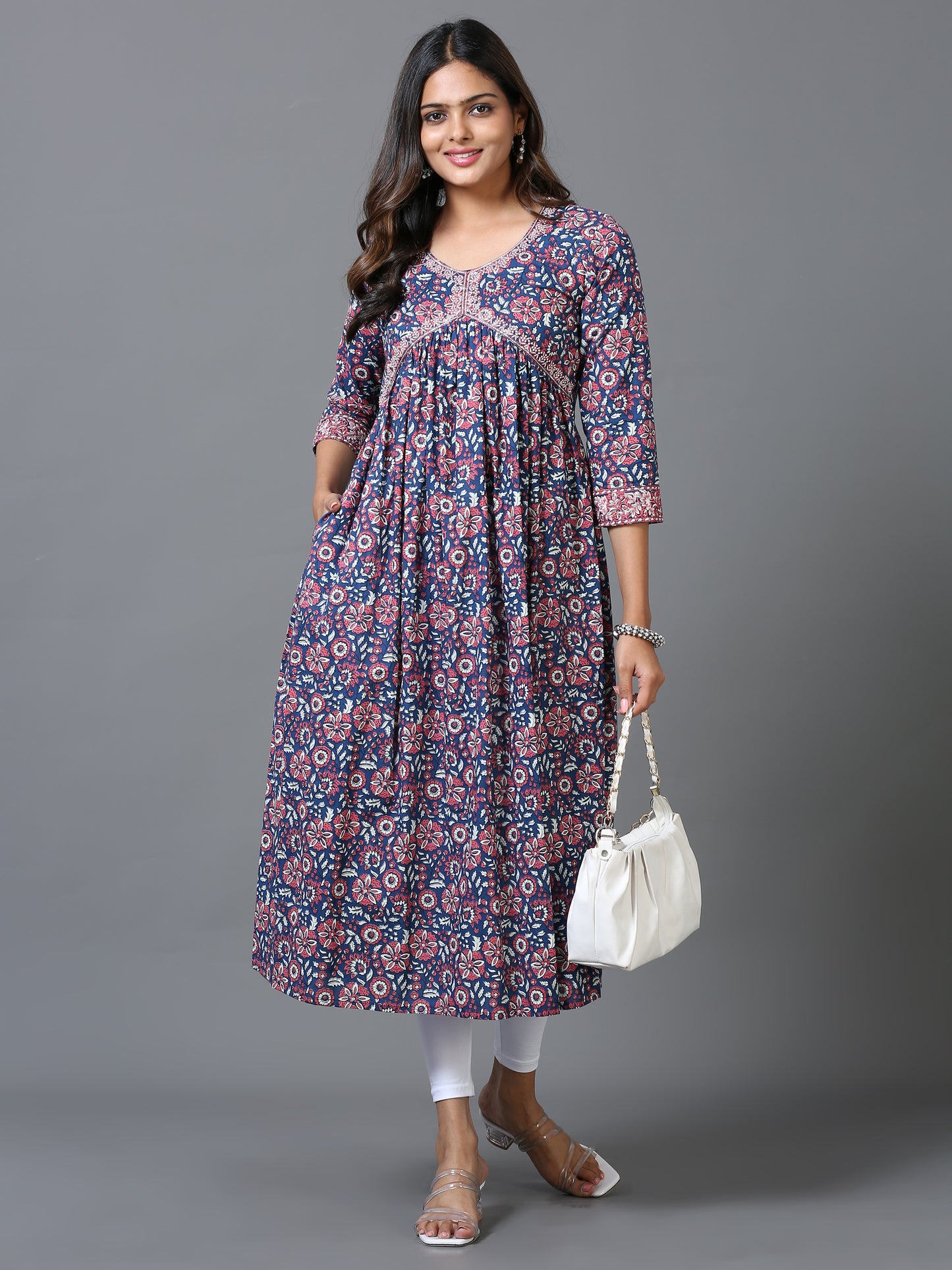 Cotton Embroidered Aliya Cut Long Kurta