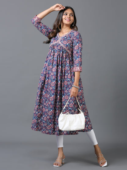 Cotton Embroidered Aliya Cut Long Kurta