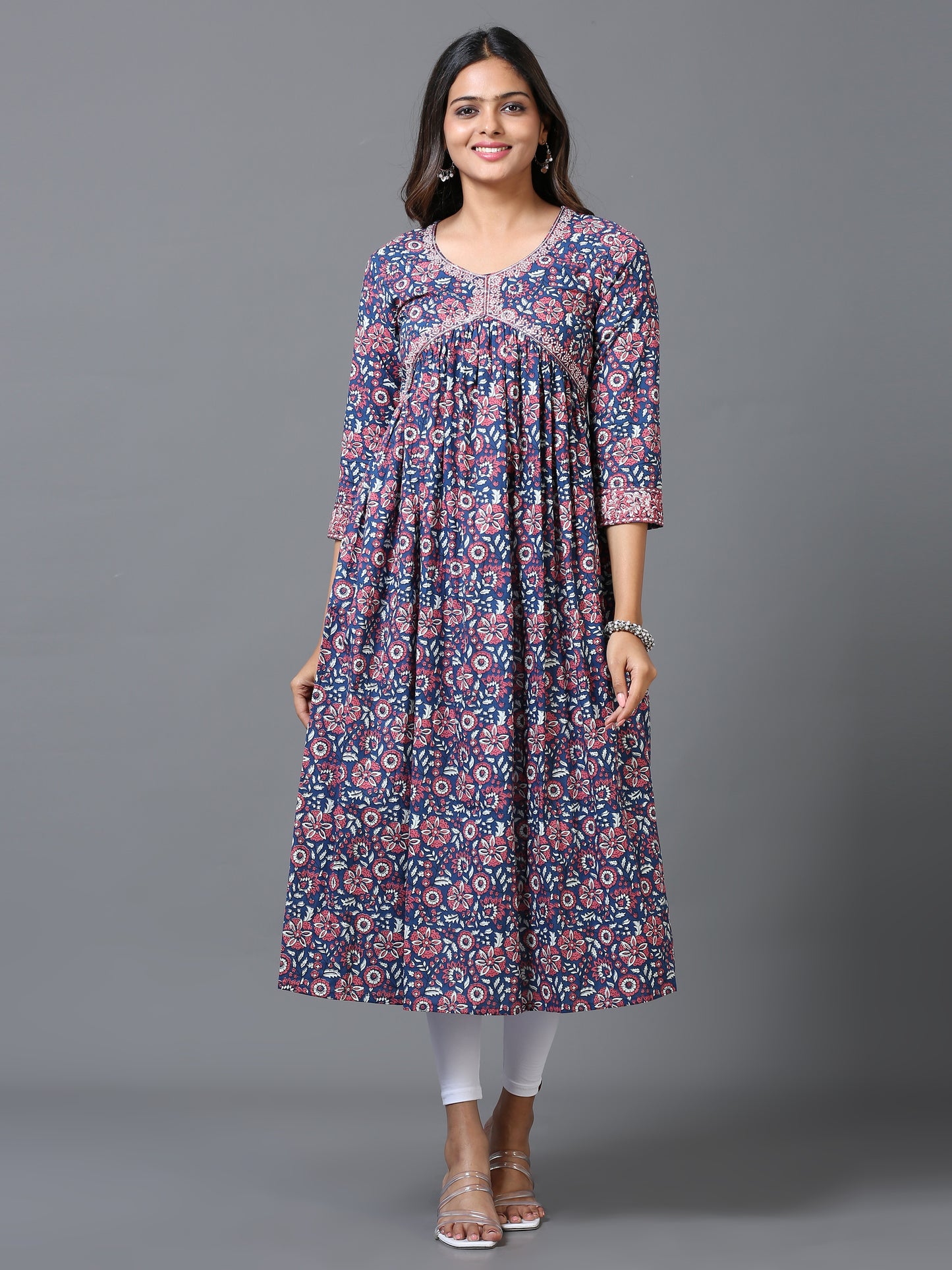 Cotton Embroidered Aliya Cut Long Kurta