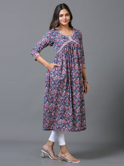 Cotton Embroidered Aliya Cut Long Kurta