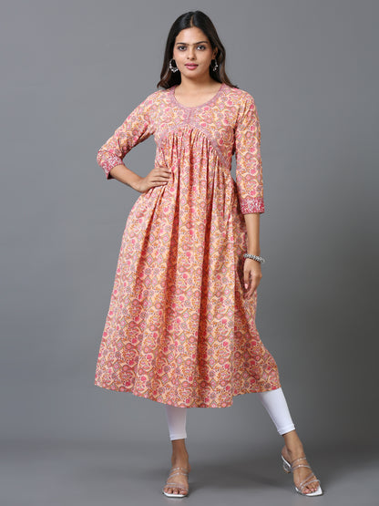 Cotton Embroidered Aliya Cut Long Kurta