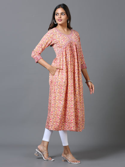 Cotton Embroidered Aliya Cut Long Kurta