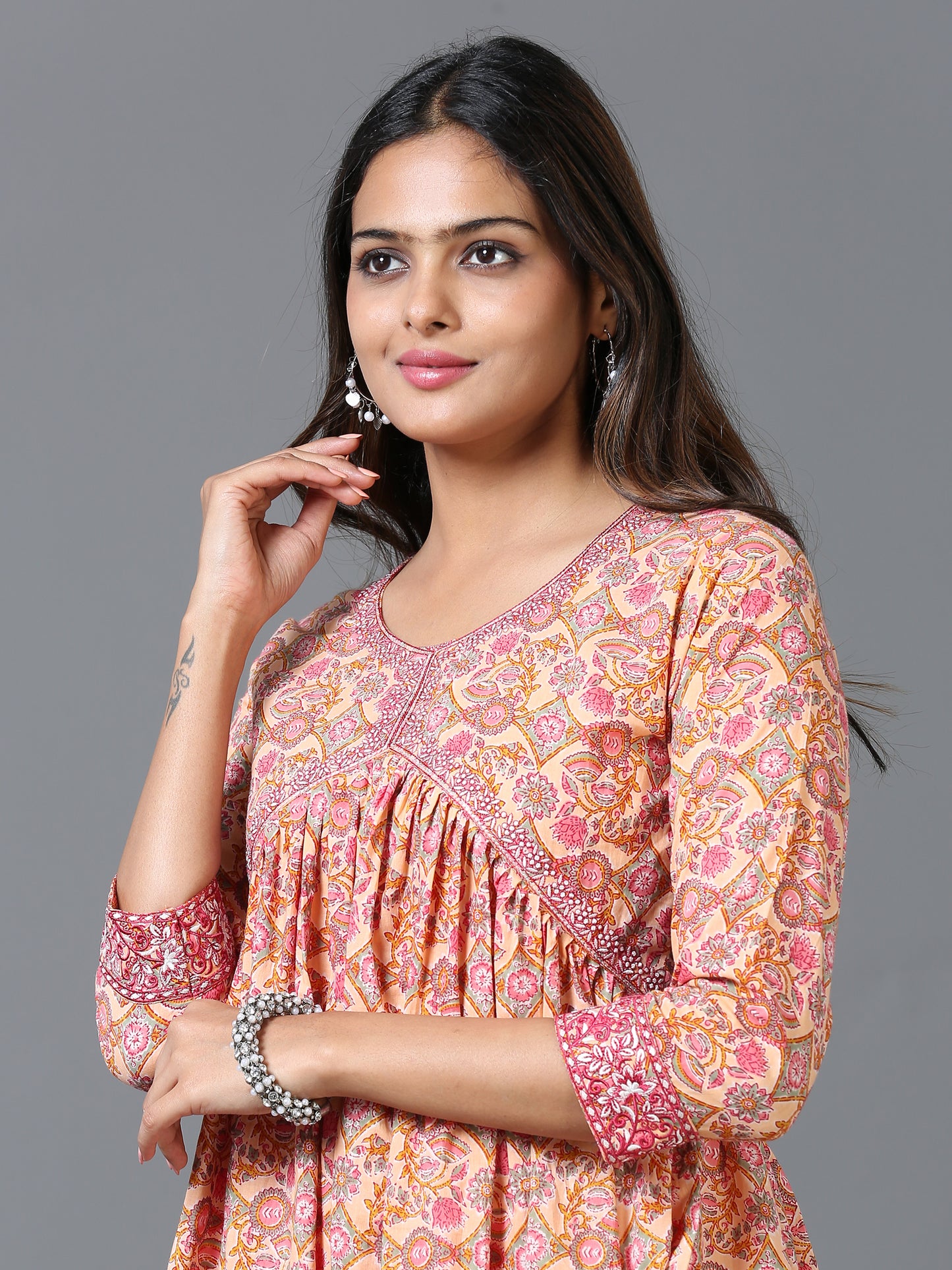 Cotton Embroidered Aliya Cut Long Kurta