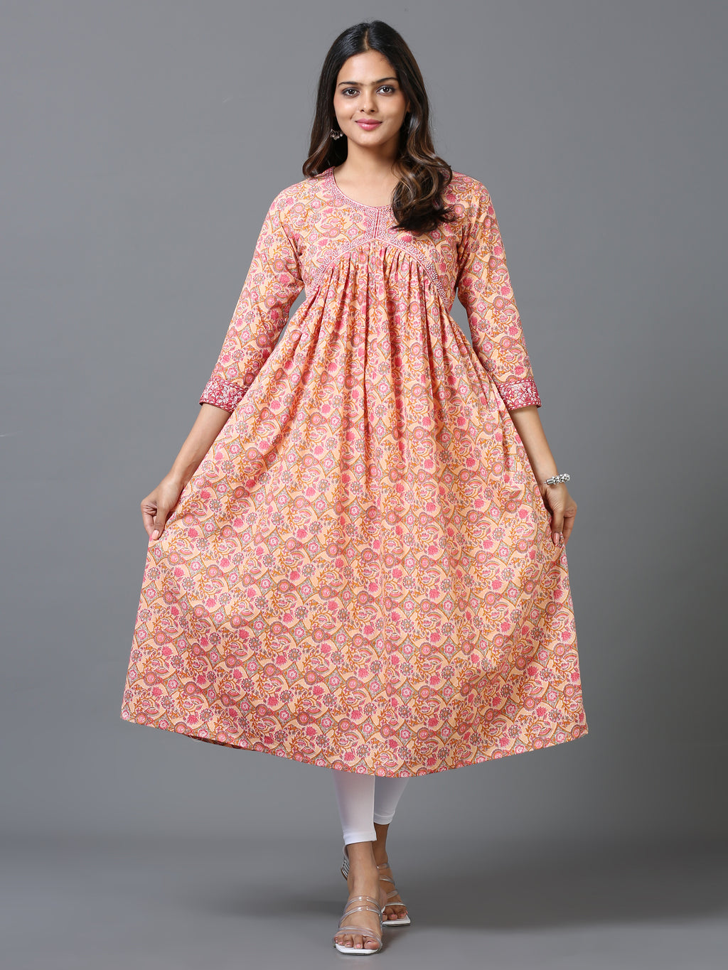Cotton Embroidered Aliya Cut Long Kurta