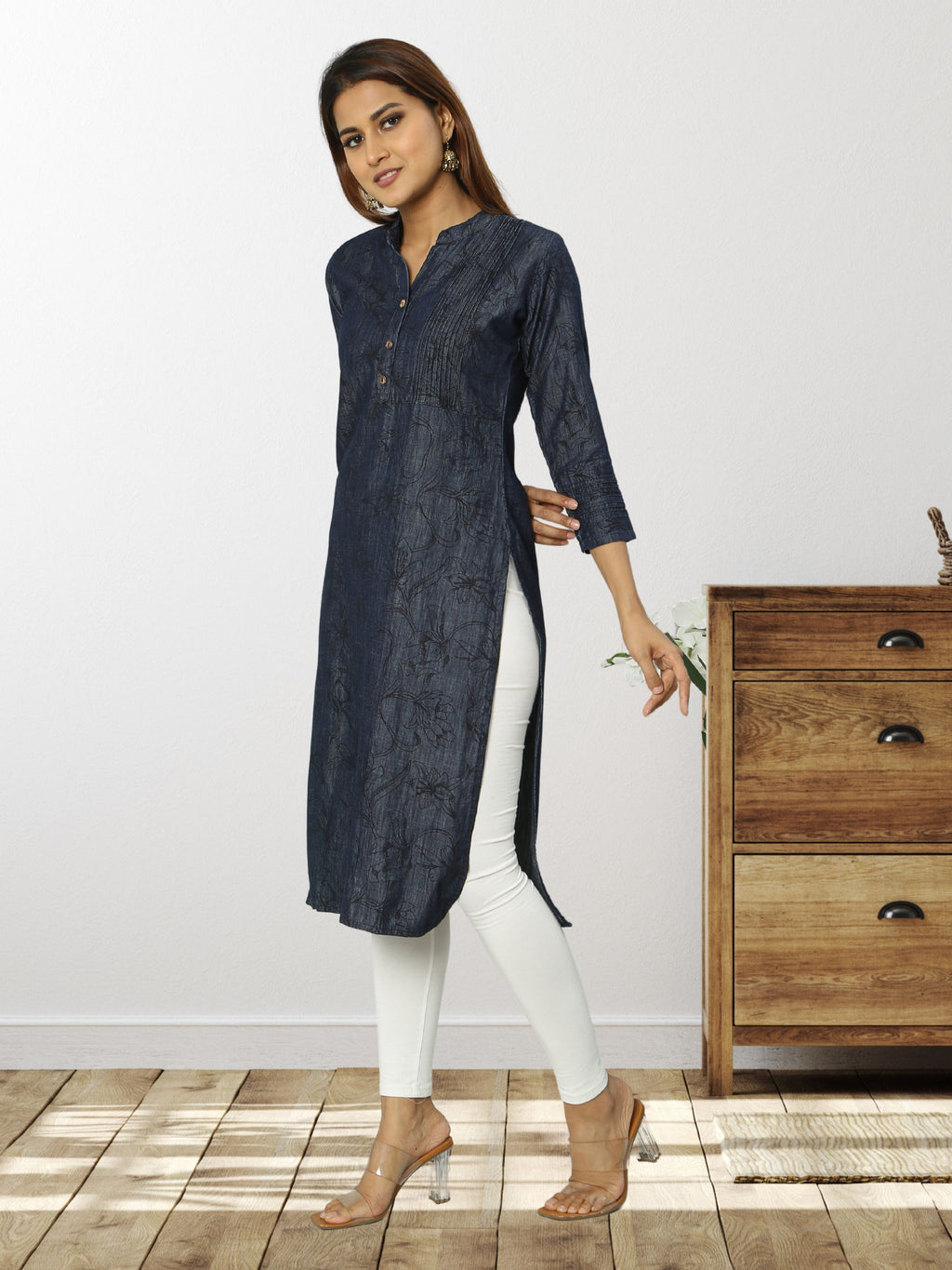 Cotton Denim Printed Long Kurta