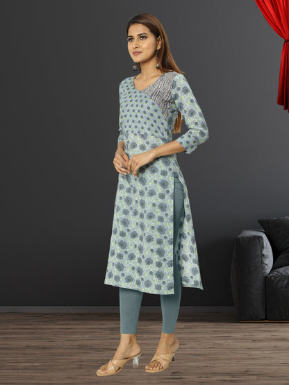 Cotton Ash Block Printed Long Kurta