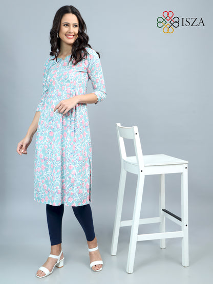 Cotton Block Printed Front Loop Kurta