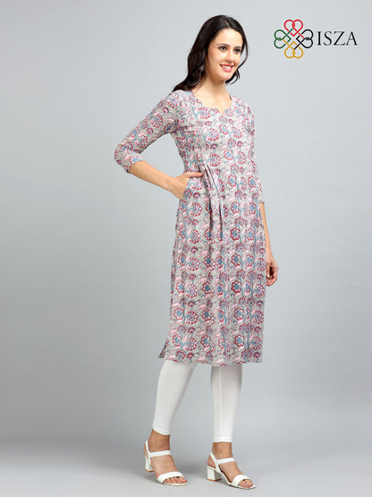 Cotton Block Printed Front Loop Long Kurta