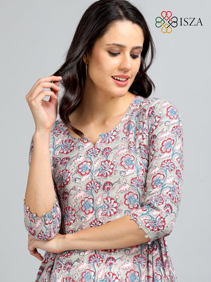 Cotton Block Printed Front Loop Long Kurta