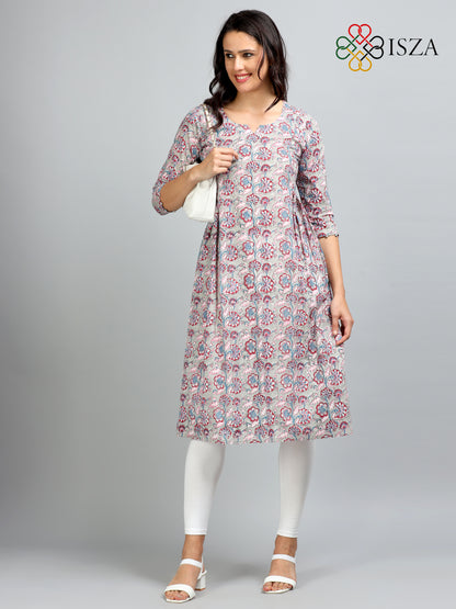 Cotton Block Printed Front Loop Long Kurta