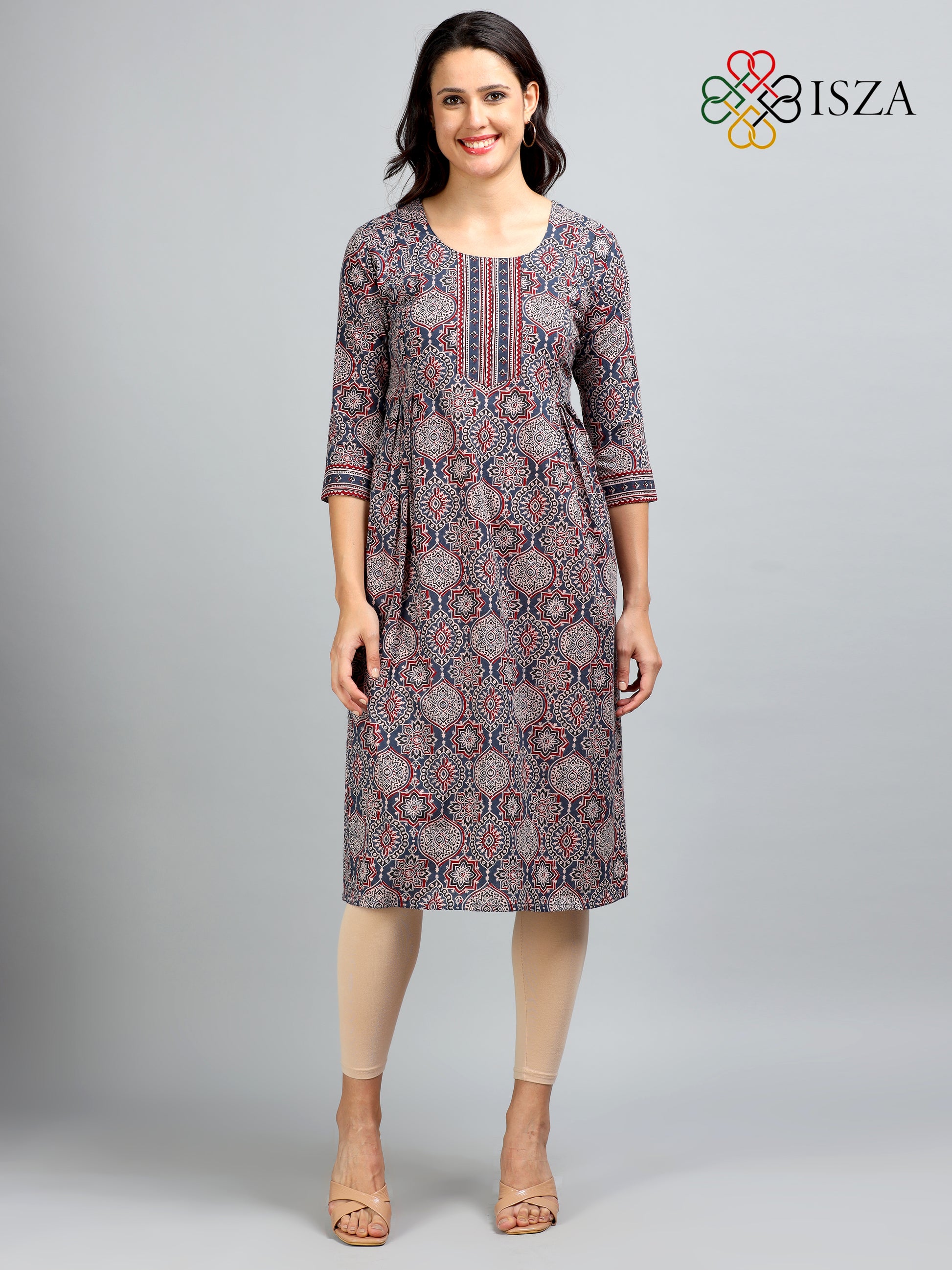 Cotton Ajrakh Front Loop Kurta