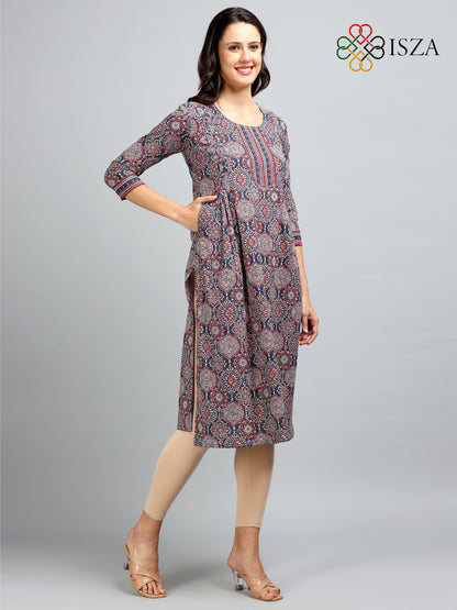 Cotton Ajrakh Printed Front Loop Kurta