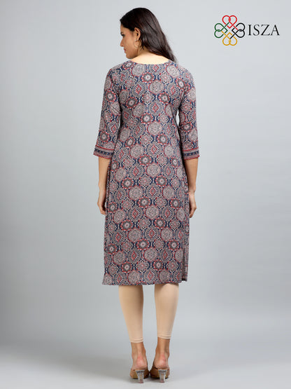 Cotton Ajrakh Printed Front Loop Kurta