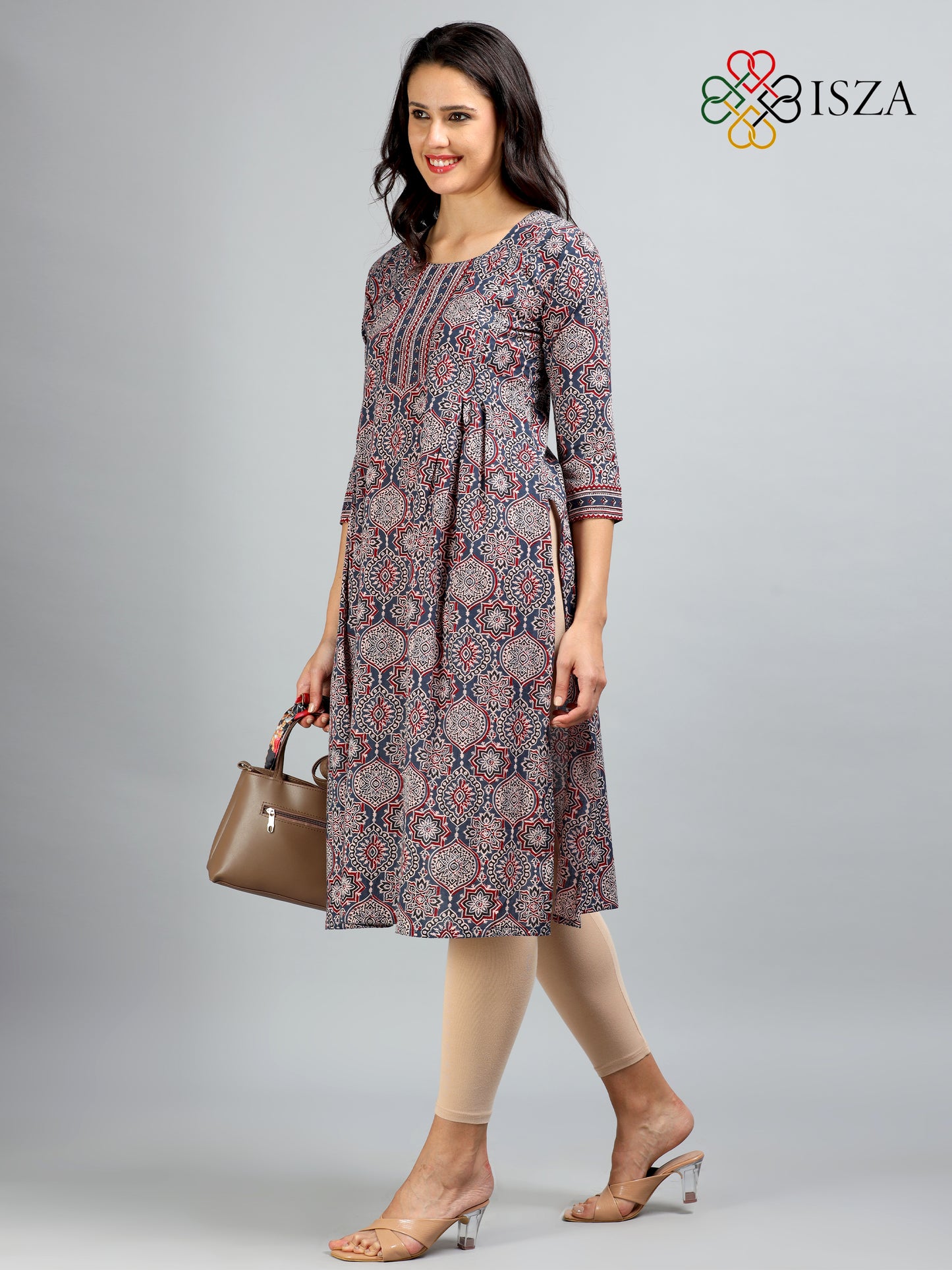 Cotton Ajrakh Printed Front Loop Kurta