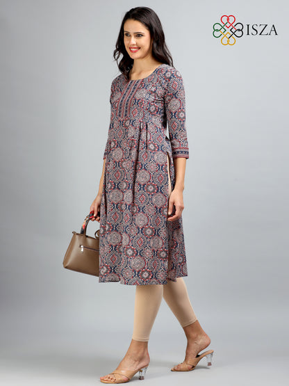 Cotton Ajrakh Printed Front Loop Kurta