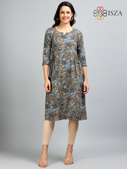 Cotton Flax Discharge Printed Front Loop Kurta