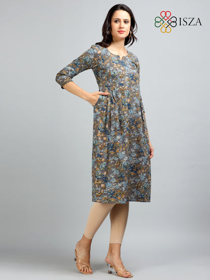 Cotton Flax Discharge Printed Front Loop Kurta