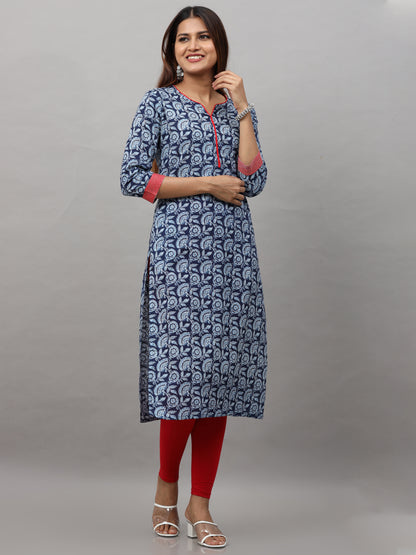 Cotton Block Printed Embroidered Long Kurta