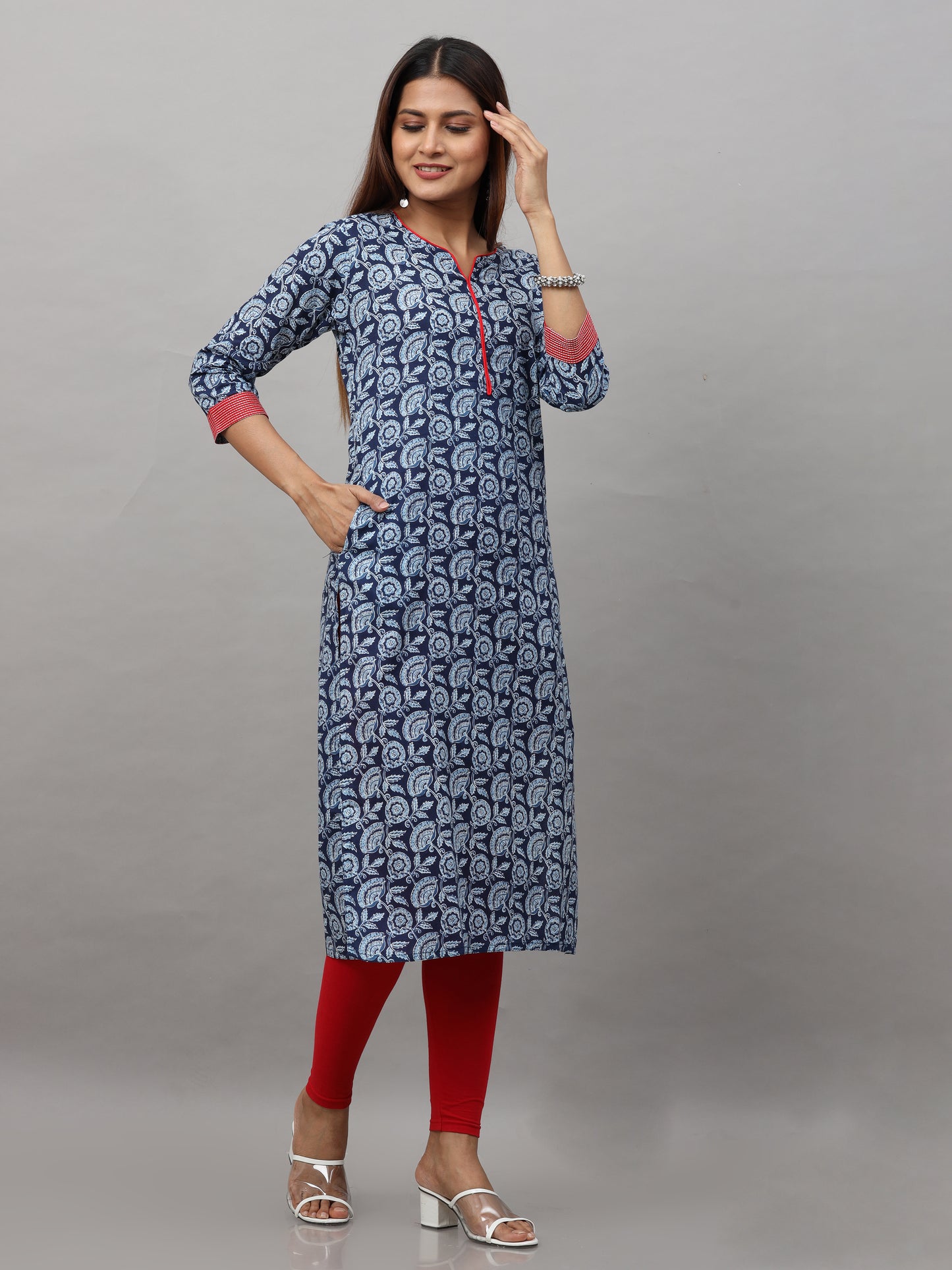 Cotton Block Printed Embroidered Long Kurta