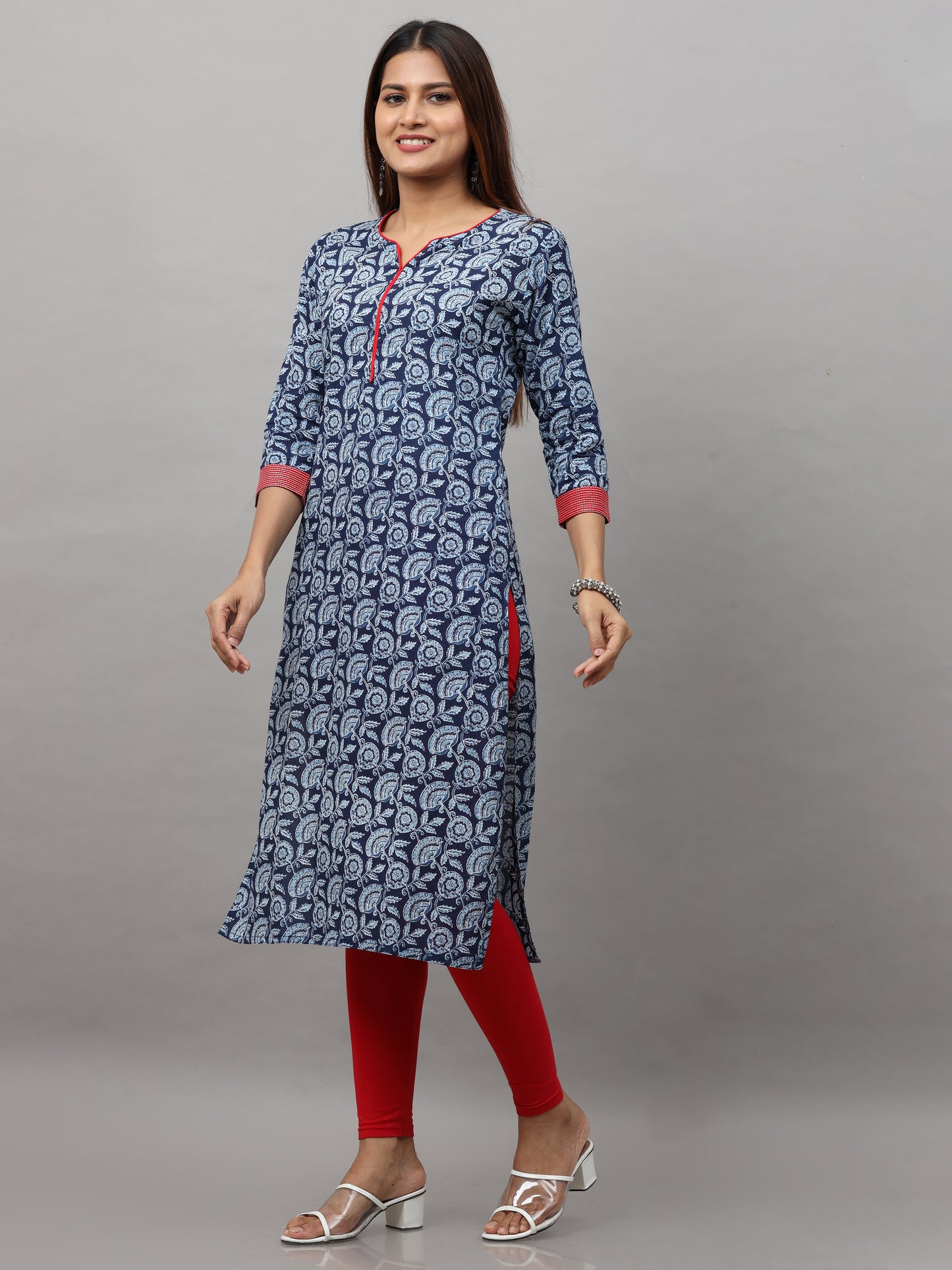 Cotton Block Printed Embroidered Long Kurta