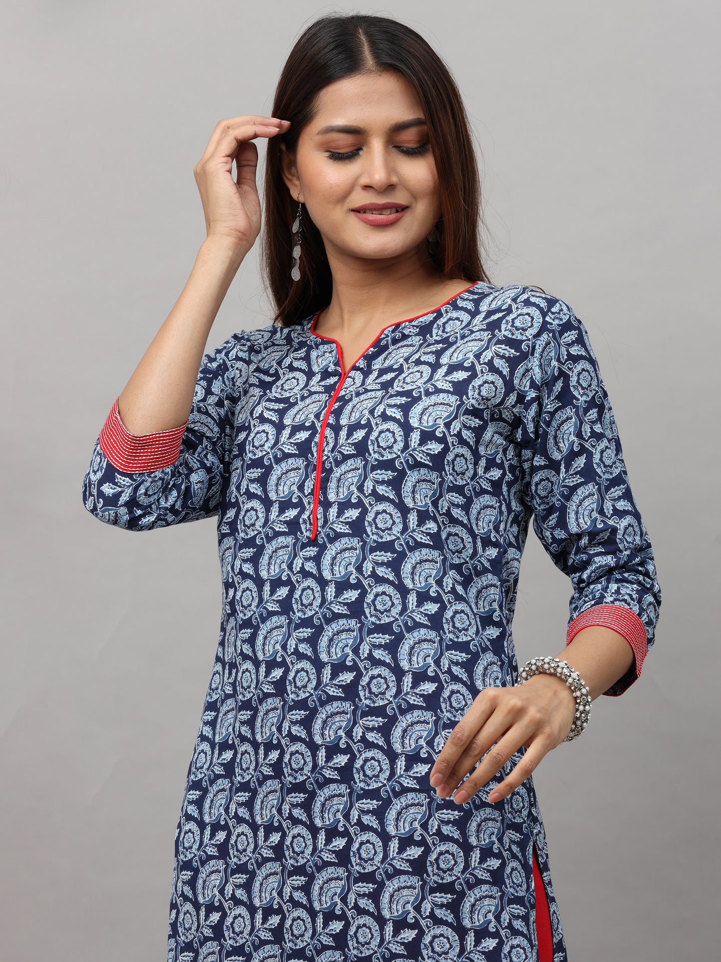 Cotton Block Printed Embroidered Long Kurta