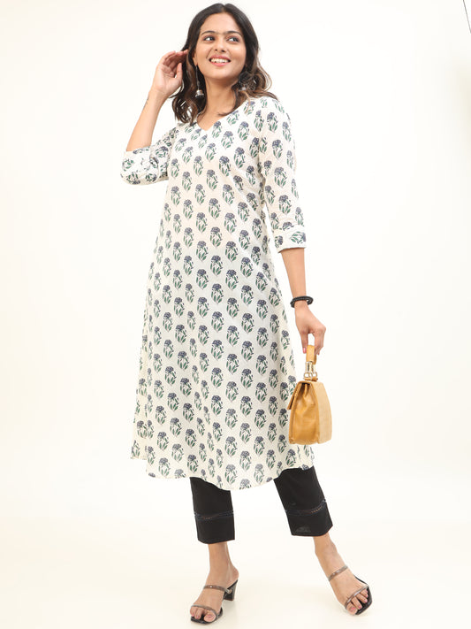 Cotton Block Printed A-Line Kurta