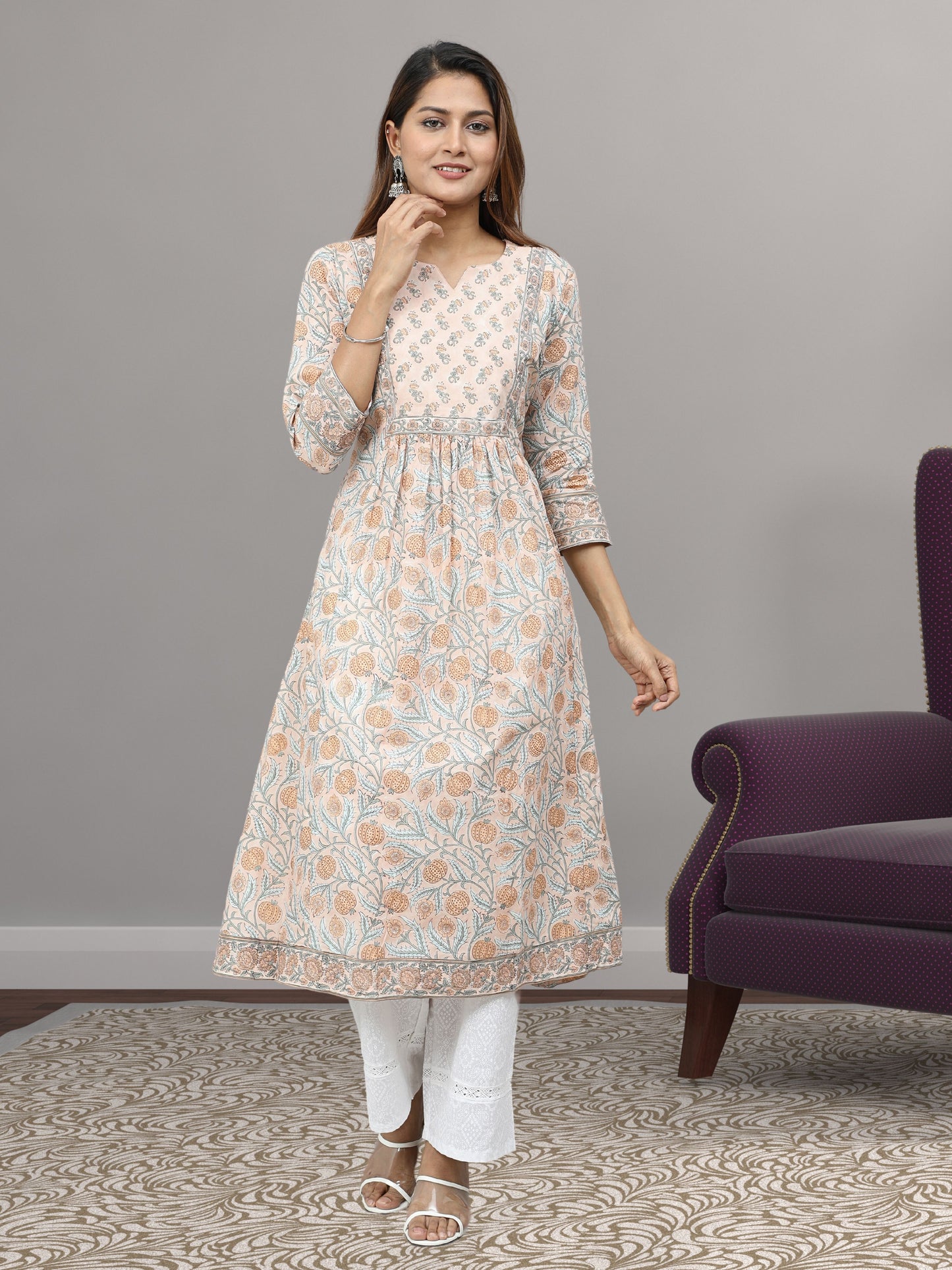 Cotton Mughal Block Printed Long Kurta