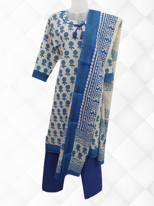 Cotton  Bagru Block Printed Resham Border Suit Set