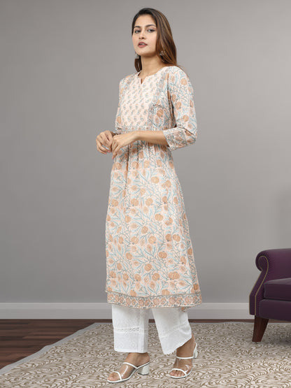 Cotton Mughal Block Printed Long Kurta