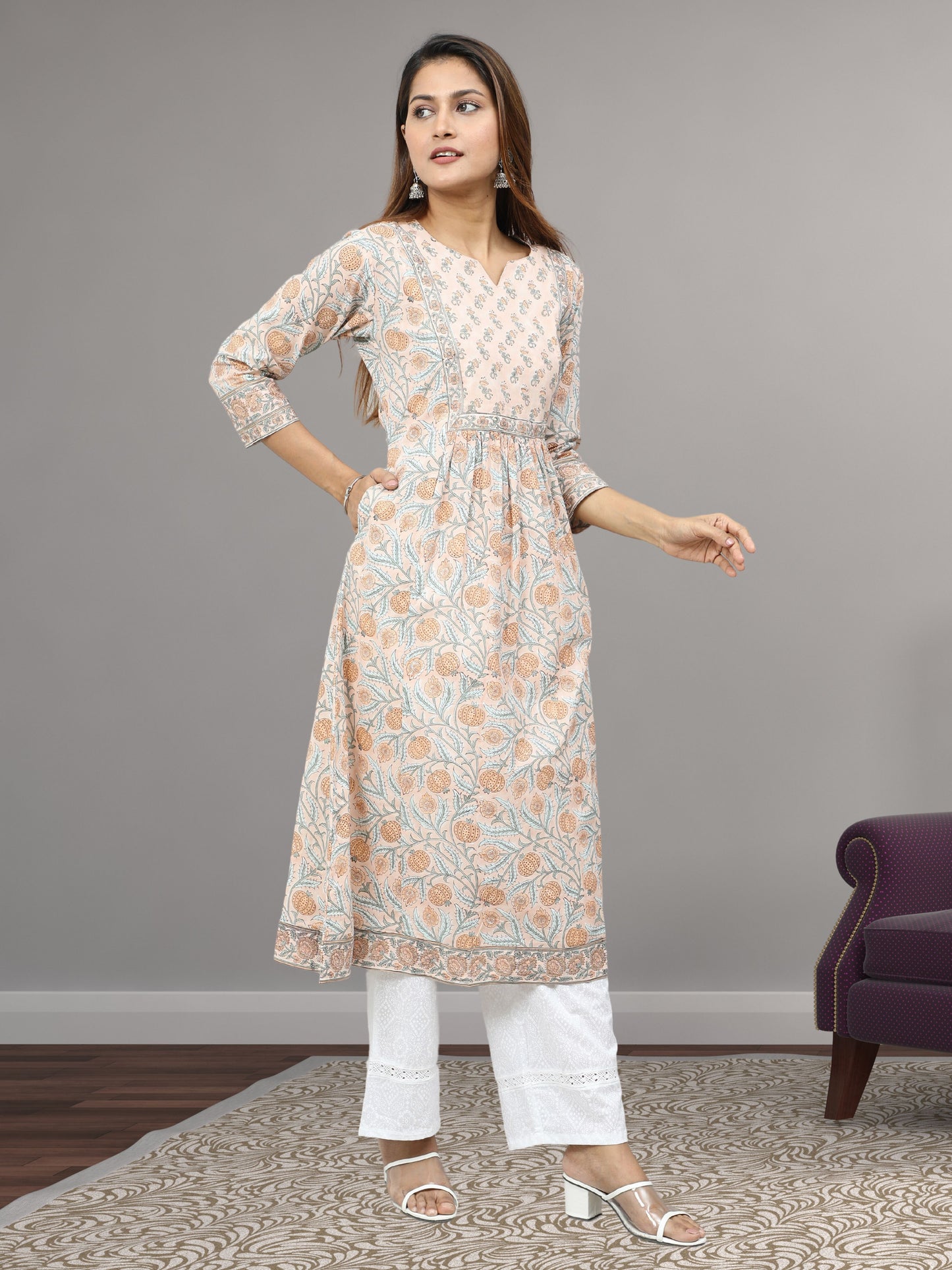 Cotton Mughal Block Printed Long Kurta