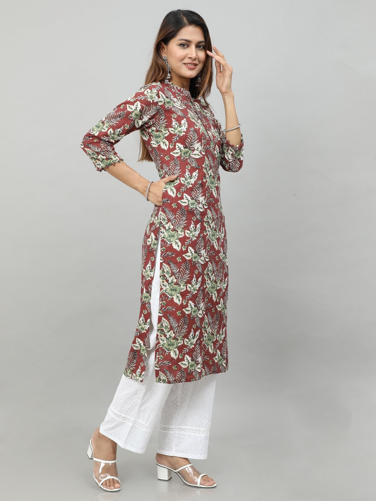 Cotton Kantha Printed Long Kurta