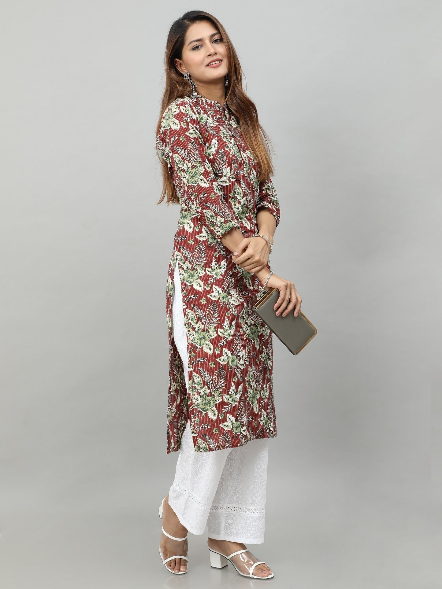 Cotton Kantha Printed Long Kurta