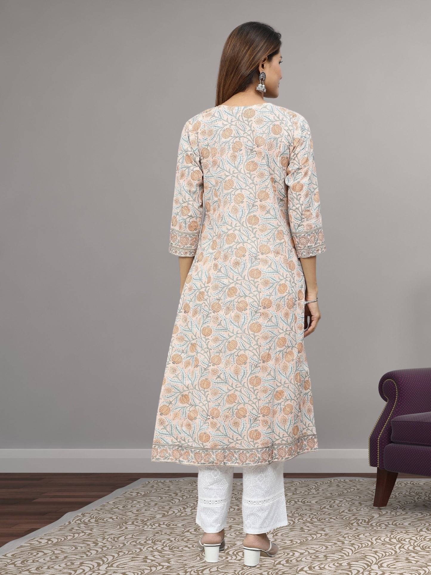 Cotton Mughal Block Printed Long Kurta