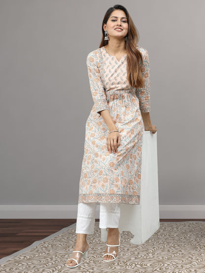 Cotton Mughal Block Printed Long Kurta