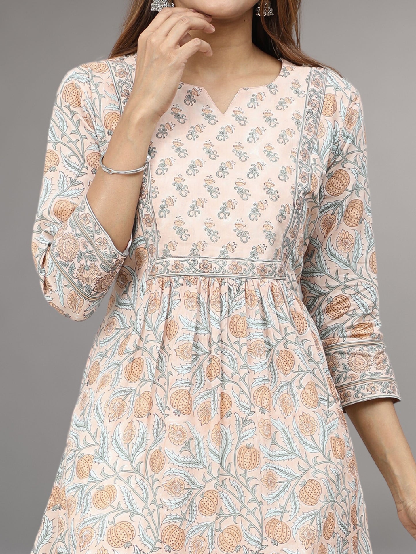 Cotton Mughal Block Printed Long Kurta