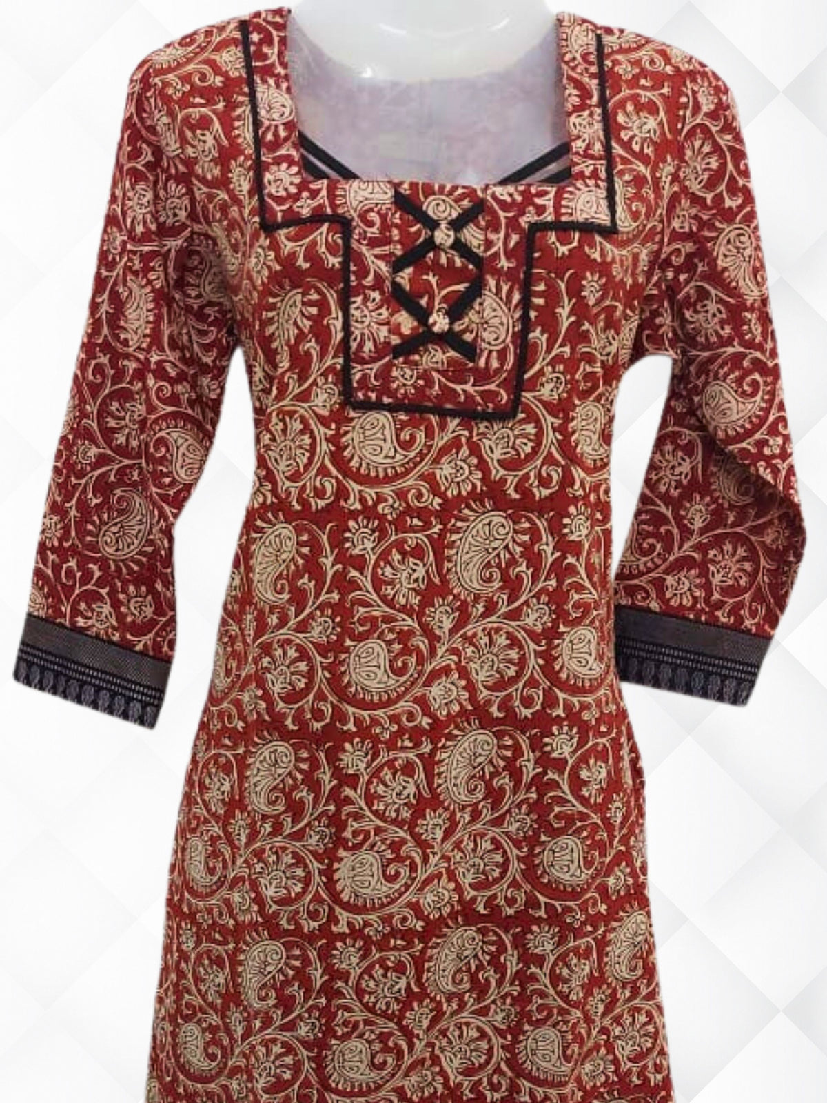 Cotton Kalamkari Printed Resham Border Suit Set