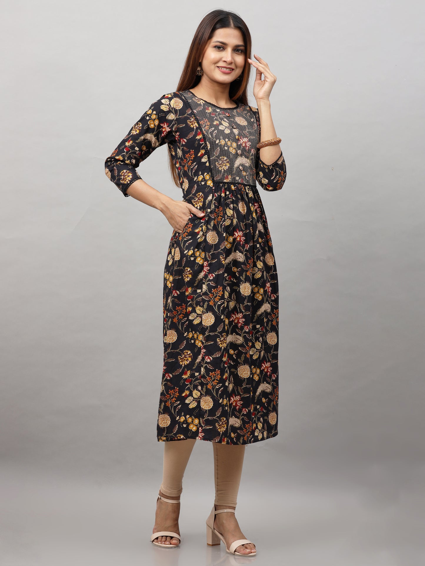 Cotton Block Printed Embroidered Long Kurta