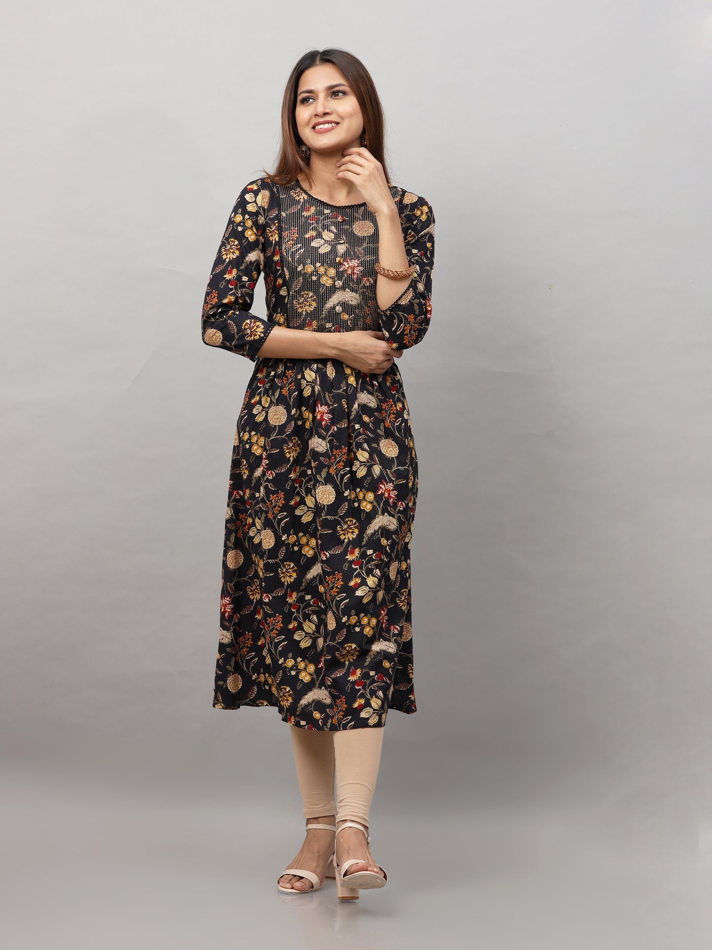 Cotton Block Printed Embroidered Long Kurta