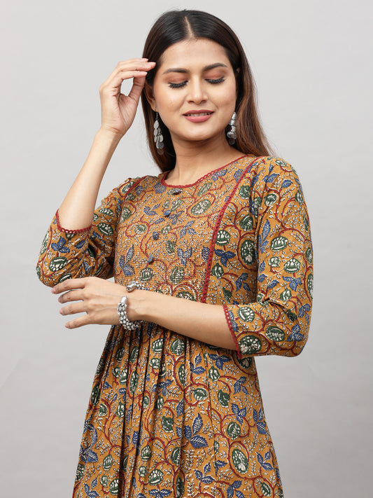 Cotton Bagru Embroidered Long Kurta