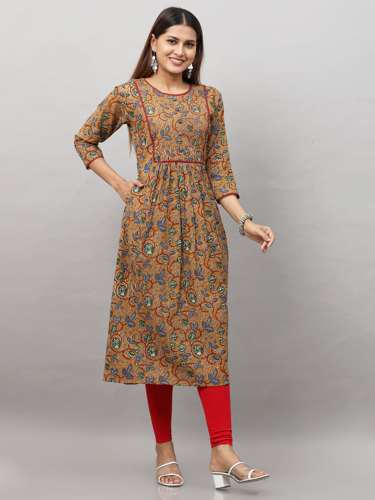Cotton Bagru Embroidered Long Kurta